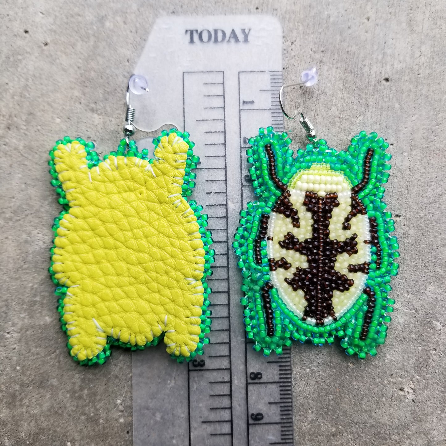 Green Beetle Hook Earrings