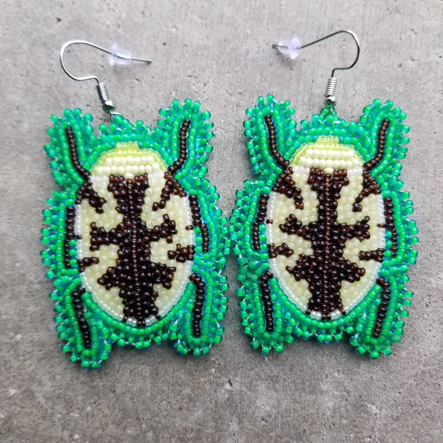 Green Beetle Hook Earrings