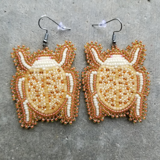 Brown Beetle Hook Earrings