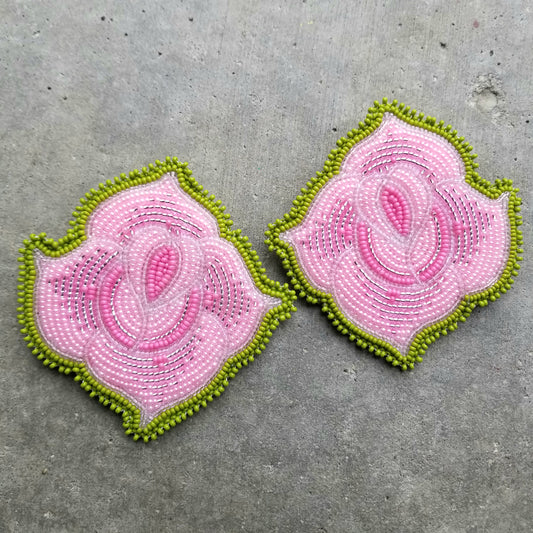 Large Pink Rose Earrings