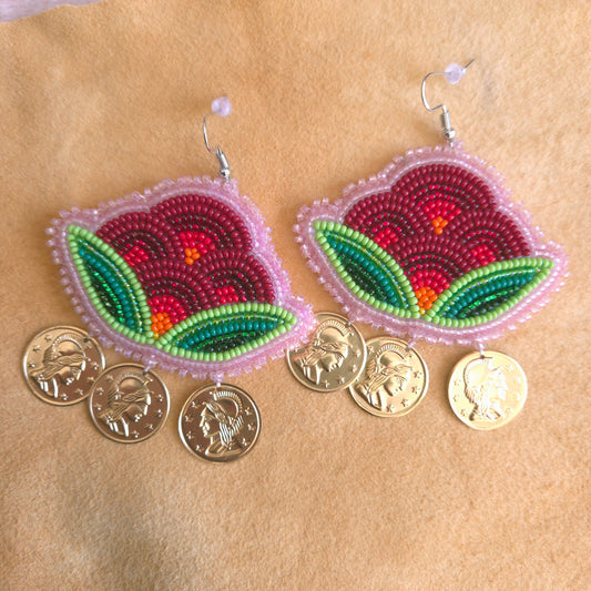 Red Floral Hook Earrings