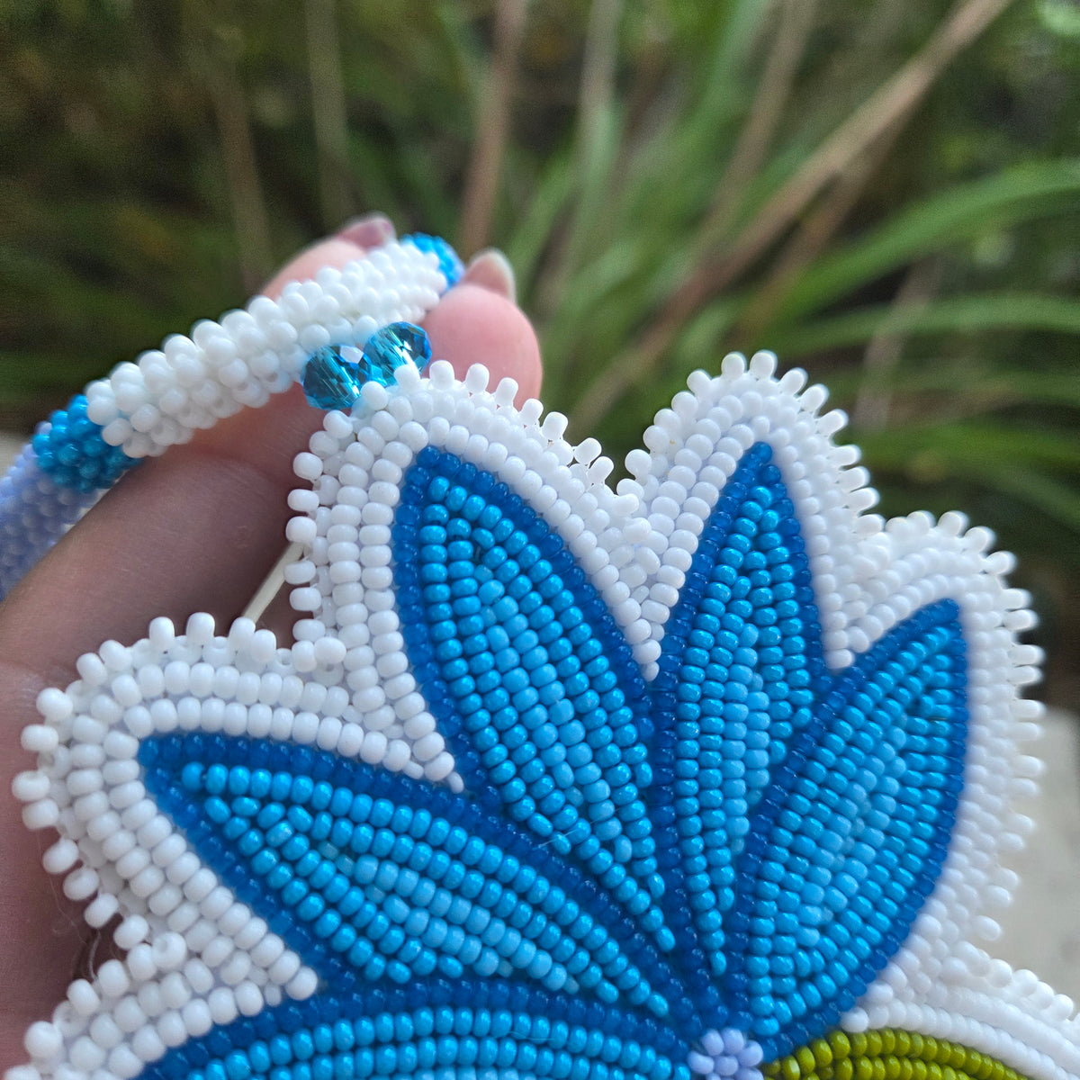 Blue Floral Necklace + Mini Earring Set